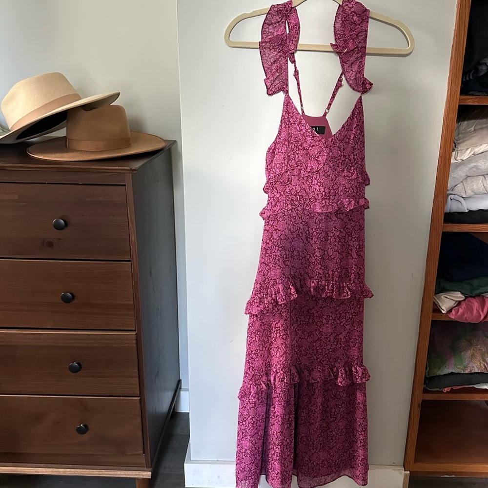 O.P.T Pink Floral Dress with Ruffles